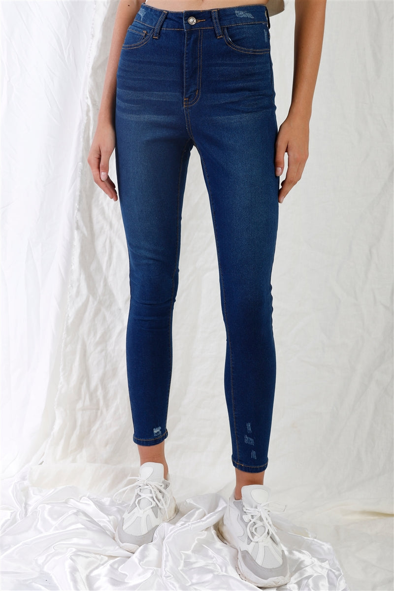 TASHA APPAREL Dark Blue High-waisted With Rips Skinny Denim Jeans