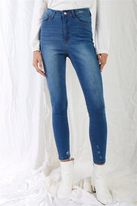 TASHA Mid Blue High-waisted With Rips Skinny Denim Jeans