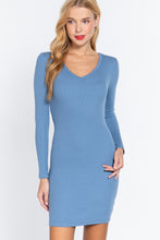 Load image into Gallery viewer, ACTIVE BASIC Long Slv V-neck Mini Rib Dress