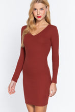 Load image into Gallery viewer, ACTIVE BASIC Long Slv V-neck Mini Rib Dress