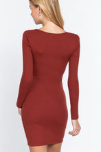 Load image into Gallery viewer, ACTIVE BASIC Long Slv V-neck Mini Rib Dress