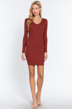 Load image into Gallery viewer, ACTIVE BASIC Long Slv V-neck Mini Rib Dress