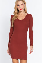 Load image into Gallery viewer, ACTIVE BASIC Long Slv V-neck Mini Rib Dress