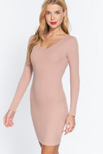 Load image into Gallery viewer, ACTIVE BASIC Long Slv V-neck Mini Rib Dress