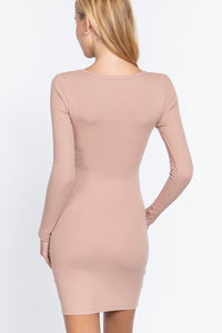 ACTIVE BASIC Long Slv V-neck Mini Rib Dress