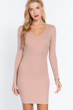 Load image into Gallery viewer, ACTIVE BASIC Long Slv V-neck Mini Rib Dress