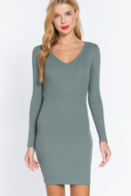 Load image into Gallery viewer, ACTIVE BASIC Long Slv V-neck Mini Rib Dress