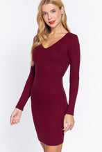 Load image into Gallery viewer, ACTIVE BASIC Long Slv V-neck Mini Rib Dress