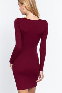 ACTIVE BASIC Long Slv V-neck Mini Rib Dress