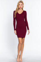 Load image into Gallery viewer, ACTIVE BASIC Long Slv V-neck Mini Rib Dress