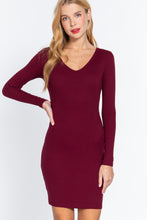 Load image into Gallery viewer, ACTIVE BASIC Long Slv V-neck Mini Rib Dress