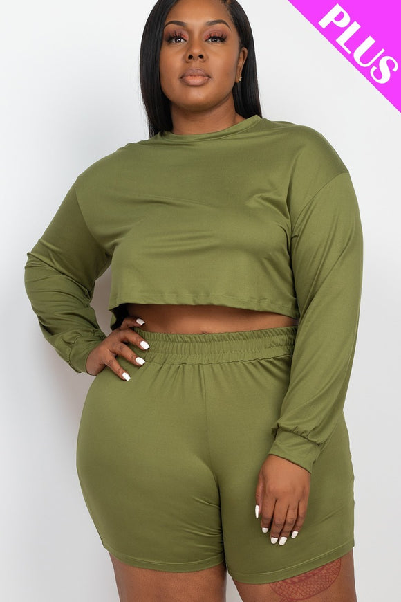 CAPELLA APPAREL Plus Size Cozy Crop Top And Shorts Set