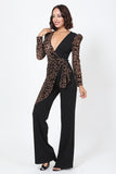 VALENTINE Plunging V Buckle Detail Leopard Jumpsuit