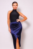 CEFIAN Sexy Gathered Front Crossover Midi Skirt