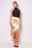 CEFIAN Sexy Gathered Front Crossover Midi Skirt