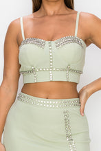 Load image into Gallery viewer, IRIS DESIGN Studded Stone Cami Top &amp; Slit Mini Skirts Set