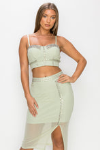 Load image into Gallery viewer, IRIS DESIGN Studded Stone Cami Top &amp; Slit Mini Skirts Set