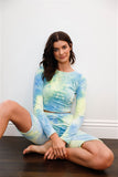 TASHA Multicolor Tie-dye Velvet Cropped Long Sleeve Top & Bike Shorts Set