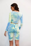 TASHA Multicolor Tie-dye Velvet Cropped Long Sleeve Top & Bike Shorts Set