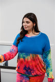 TASHA Plus Blue Neon Rainbow Tie-dye Colorblock Long Sleeve Top & Biker Shorts Set