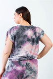 TASHA Plus Purple & Black Tie-dye Ruched Shoulder Detail Top & Pants Set