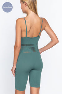 ACTIVE BASIC Round Neck Pointelle Detail Seamless Rib Romper