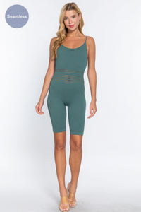 ACTIVE BASIC Round Neck Pointelle Detail Seamless Rib Romper