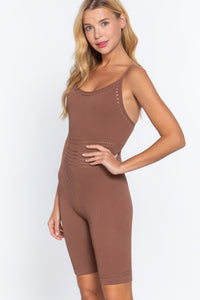 ACTIVE BASIC Round Neck Pointelle Detail Seamless Rib Romper