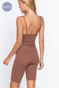 ACTIVE BASIC Round Neck Pointelle Detail Seamless Rib Romper