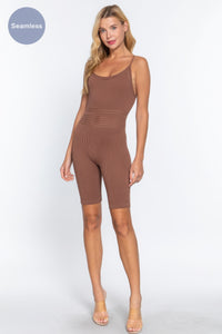 ACTIVE BASIC Round Neck Pointelle Detail Seamless Rib Romper