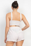 IRIS DESIGN Tie-front Striped Crop Top & Belted Shorts Set