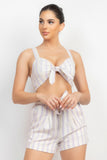 IRIS DESIGN Tie-front Striped Crop Top & Belted Shorts Set