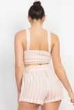 IRIS DESIGN Tie-front Striped Crop Top & Belted Shorts Set