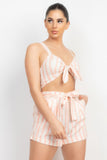 IRIS DESIGN Tie-front Striped Crop Top & Belted Shorts Set