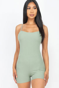 CAPELLA APPAREL Ribbed Sleeveless Back Cutout Bodycon Active Romper