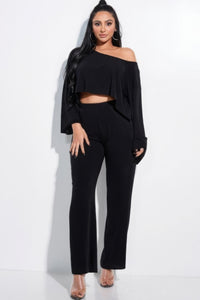 MISS CALIFORNIA Solid French Terry Long Slouchy Long Sleeve Top And Pants With Pockets Two Piece Set