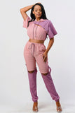 CAPSULLE Pants Set In Color Block With Hoodie And Detachable Bottom Part