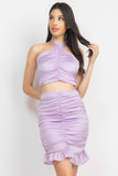 IRIS DESIGN Halter Neck Crop Top & Skirts Set