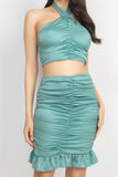 IRIS DESIGN Halter Neck Crop Top & Skirts Set