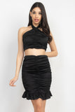 IRIS DESIGN Halter Neck Crop Top & Skirts Set