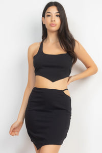 IRIS DESIGN Asymmetrical Cross Back Top & Skirts Set