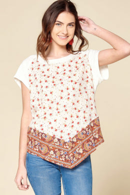 ODDI Ditsy Floral Border Printed Loose-fit Tee