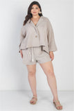 TASHA Plus Grey Button-up Collared Neck Blazer High Waist Shorts Set