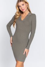 Load image into Gallery viewer, ACTIVE BASIC Long Slv V-neck Sweater Rib Mini Dress