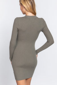 ACTIVE BASIC Long Slv V-neck Sweater Rib Mini Dress