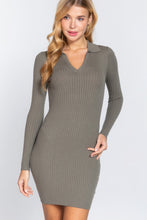 Load image into Gallery viewer, ACTIVE BASIC Long Slv V-neck Sweater Rib Mini Dress