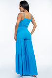 MISS CALIFORNIA Solid Tie Front Spaghetti Strap Tank Top And Tiered Wide Leg Pants Two Piece Set