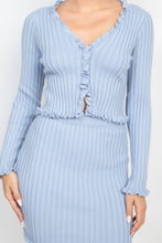 Load image into Gallery viewer, IRIS DESIGN Ruffle Trim Buttoned Sweater Cardigan