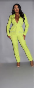 CAPSULLE 2 Piece Powersuit Blazer & Pants Set With Rhinestone Letterings On Blazer