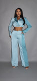 CAPSULLE Crop Blazer With Matching Low Rise Wide Leg Pant Set With Pockets